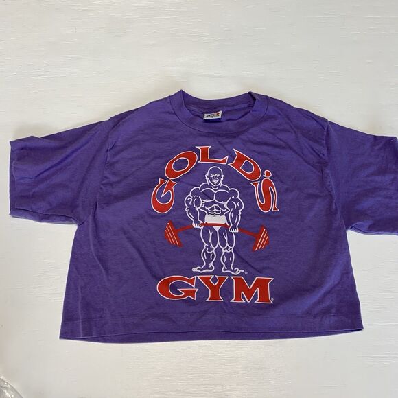 Vintage Golds-Gym Body-Builder Crop-Top Shirt Womens Large Purple NWOT - Picture 1 of 6